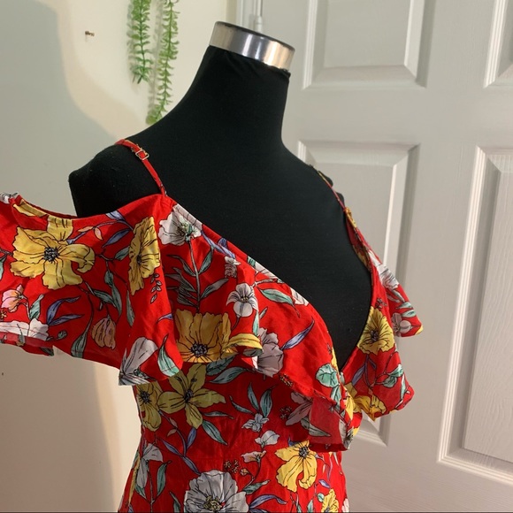 Vintage Wallpaper floral Prints Cutout Shoulder Wrap Dress Size Small - Picture 3 of 15